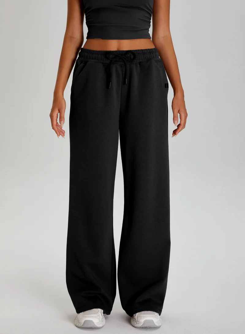KAWN.YOGA Licorice Black High Waist Wide Leg Joggers for Women | Best Price UAE